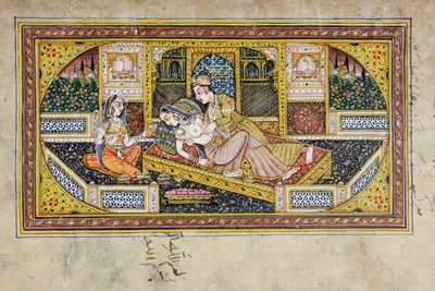 A Man Courts a Woman in a Boudoir Scene by Indian School